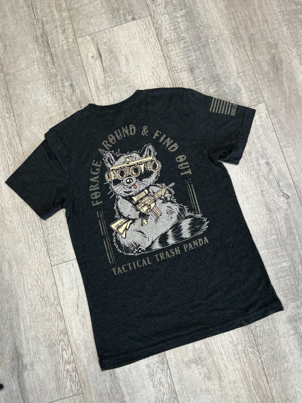 Nine Line Tactical Womens Medium Funny Tactical Trash Panda Charcoal Blk Tshirt